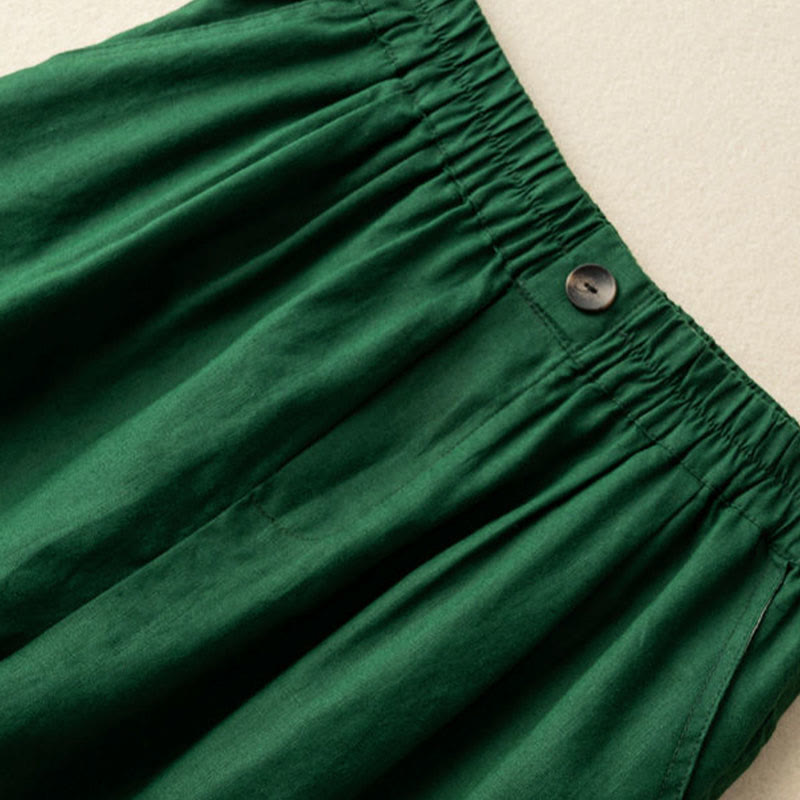 Buddha Stones Summer Casual Plain Zipper Button Cotton Linen Women's Shorts With Pockets - image 5