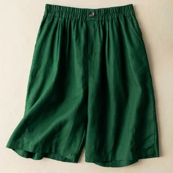 Buddha Stones Summer Casual Plain Zipper Button Cotton Linen Women's Shorts With Pockets - Green - US8-10，UK/AU12-14，EU40-42 (3XL) - image 5
