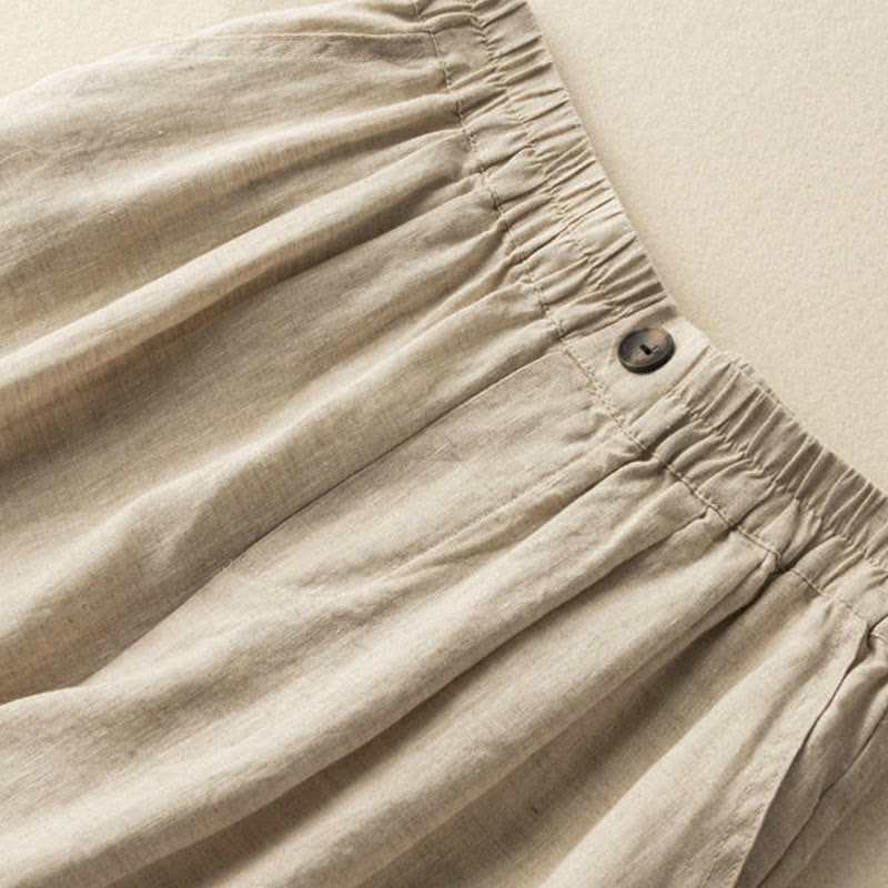 Buddha Stones Summer Casual Plain Button Cotton Linen Women's Shorts With Pockets - image 7