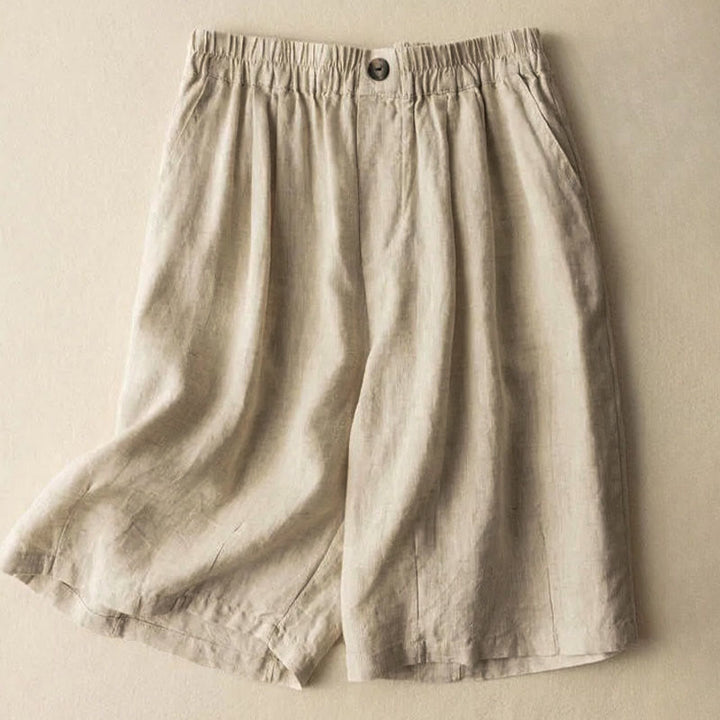 Buddha Stones Summer Casual Plain Zipper Button Cotton Linen Women's Shorts With Pockets - Beige - US8-10，UK/AU12-14，EU40-42 (3XL) - image 7
