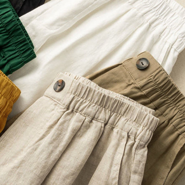 Buddha Stones Summer Casual Plain Button Cotton Linen Women's Shorts With Pockets - image 17