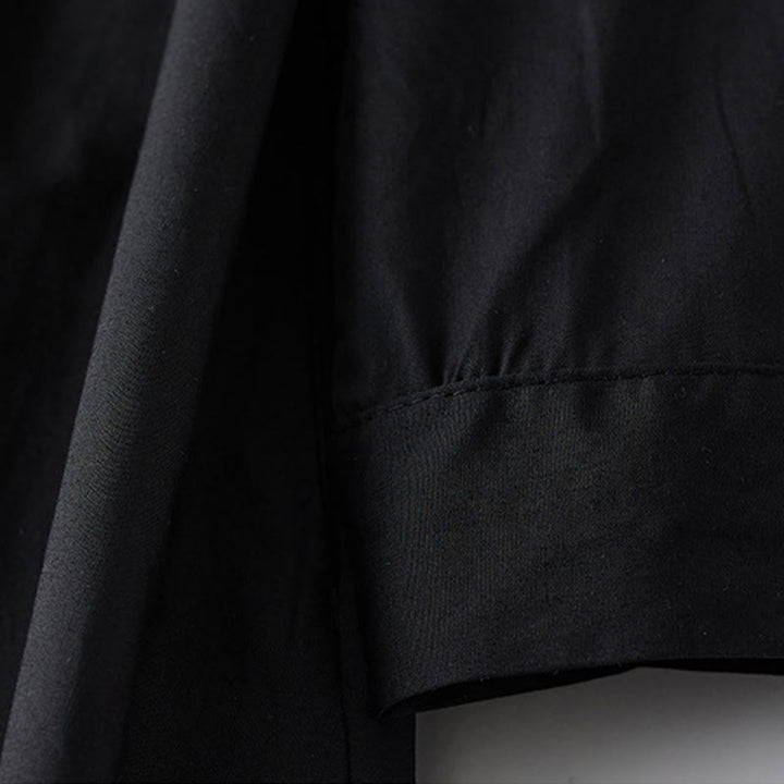 Buddha Stones Printing Irregular Lines Long Sleeve Lace-up Lapel Cotton Midi Dress With Pockets - image 4