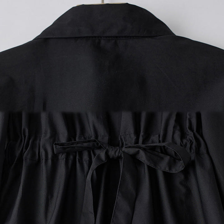 Buddha Stones Printing Irregular Lines Long Sleeve Lace-up Lapel Cotton Midi Dress With Pockets - image 3