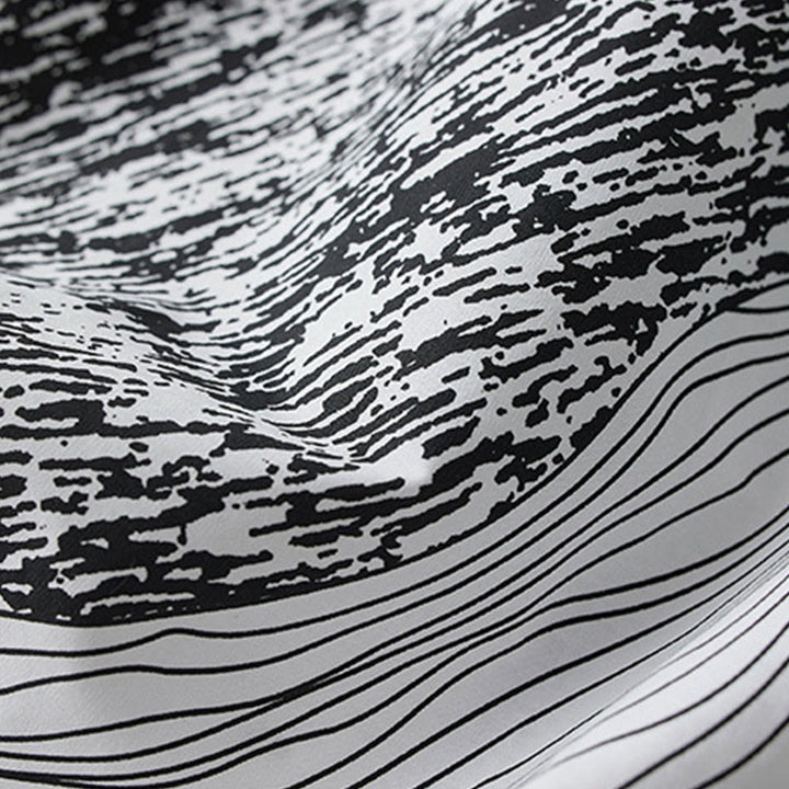 Buddha Stones Printing Irregular Lines Long Sleeve Lace-up Lapel Cotton Midi Dress With Pockets - image 14