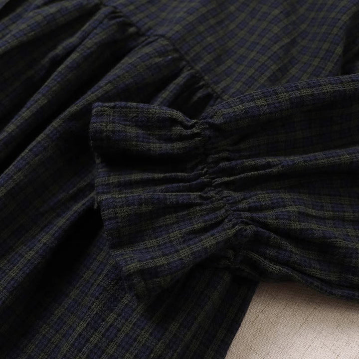 Buddha Stones Long Sleeve Plaid Simple Buttons Ruffled Design Midi Dress With Pockets - image 5