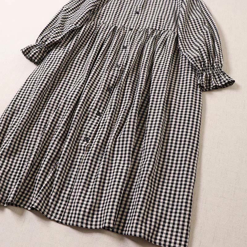 Buddha Stones Long Sleeve Plaid Simple Buttons Ruffled Design Midi Dress With Pockets - image 10