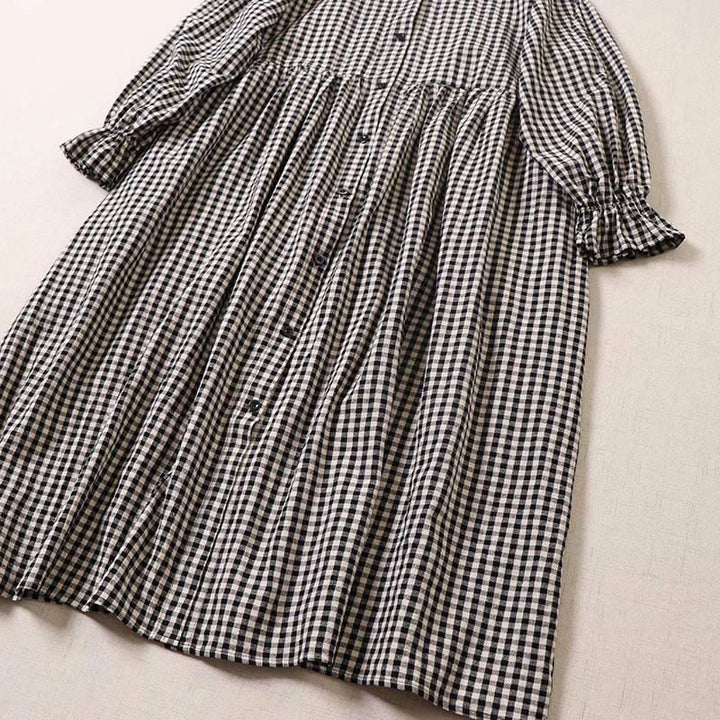 Buddha Stones Long Sleeve Plaid Simple Buttons Ruffled Design Midi Dress With Pockets - image 10