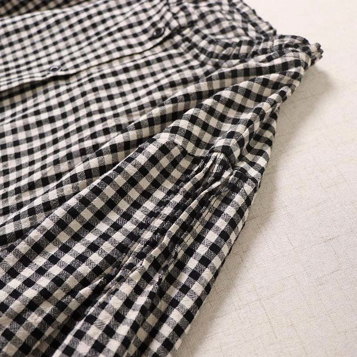 Buddha Stones Long Sleeve Plaid Simple Buttons Ruffled Design Midi Dress With Pockets - image 13