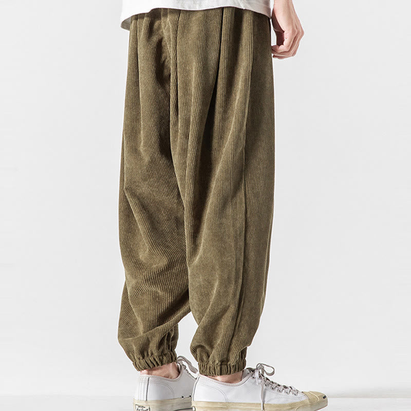 Buddha Stones Casual Pure Color Men's Drawstring Corduroy Harem Ankle-Length Pants With Pockets - image 23