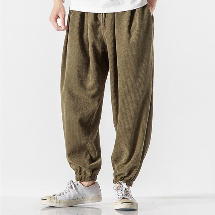 Buddha Stones Casual Pure Color Men's Drawstring Corduroy Harem Ankle-Length Pants With Pockets - image 21