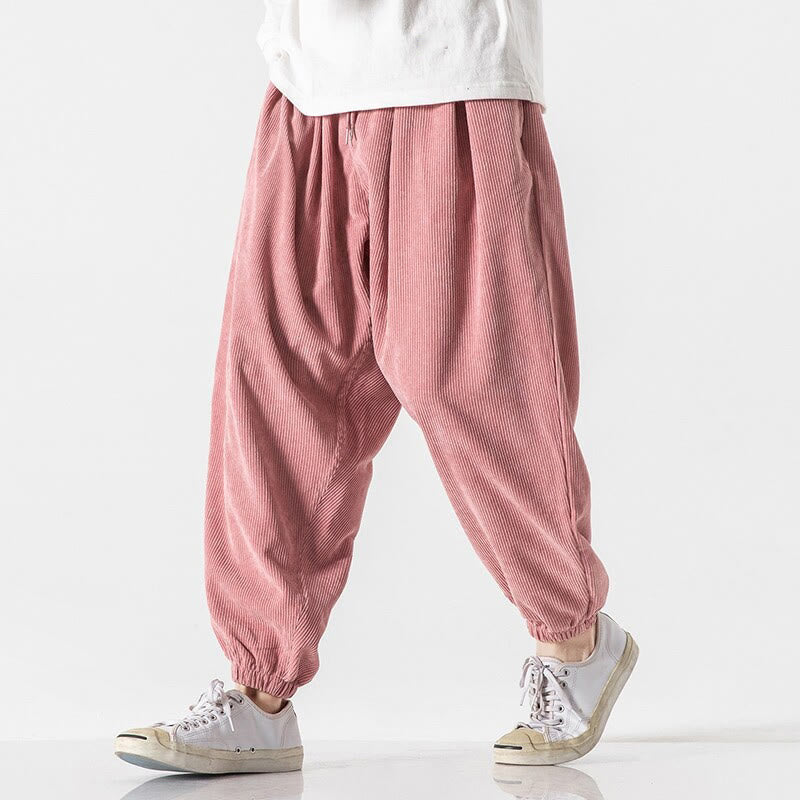 Buddha Stones Casual Pure Color Men's Drawstring Corduroy Harem Ankle-Length Pants With Pockets - image 28