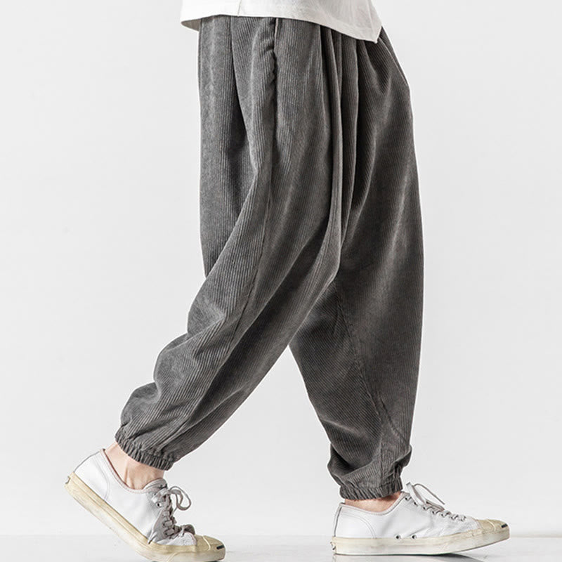 Buddha Stones Casual Pure Color Men's Drawstring Corduroy Harem Ankle-Length Pants With Pockets - image 6