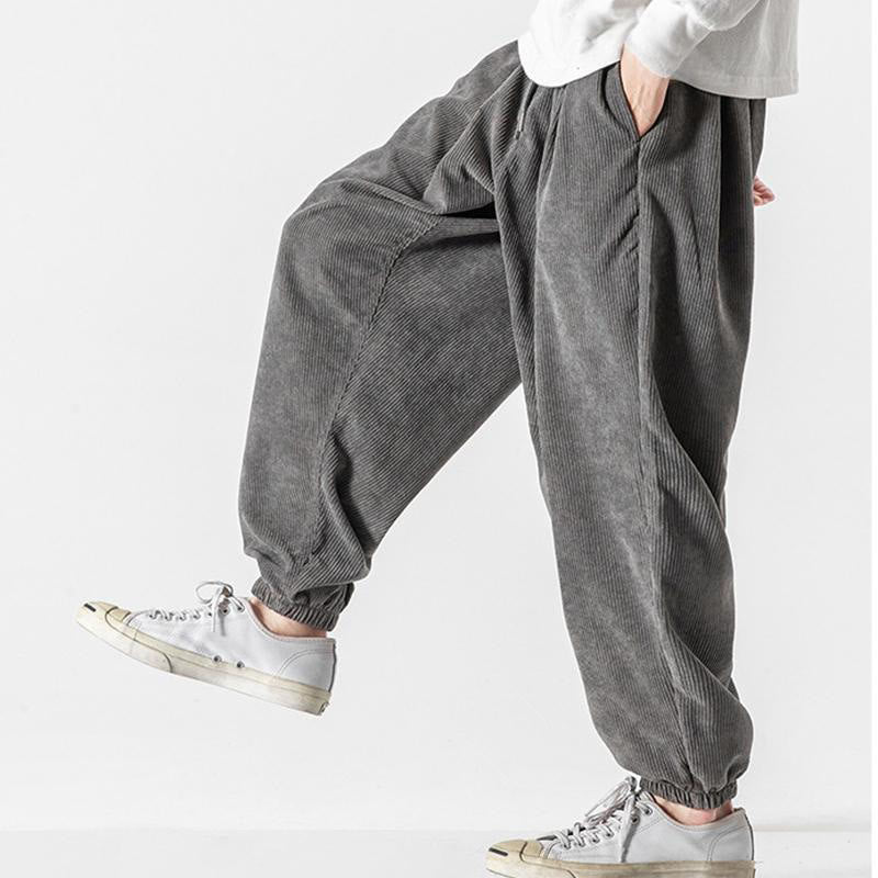 Buddha Stones Casual Pure Color Men's Drawstring Corduroy Harem Ankle-Length Pants With Pockets - image 8