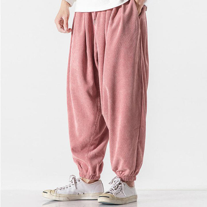 Buddha Stones Casual Pure Color Men's Drawstring Corduroy Harem Ankle-Length Pants With Pockets - image 29