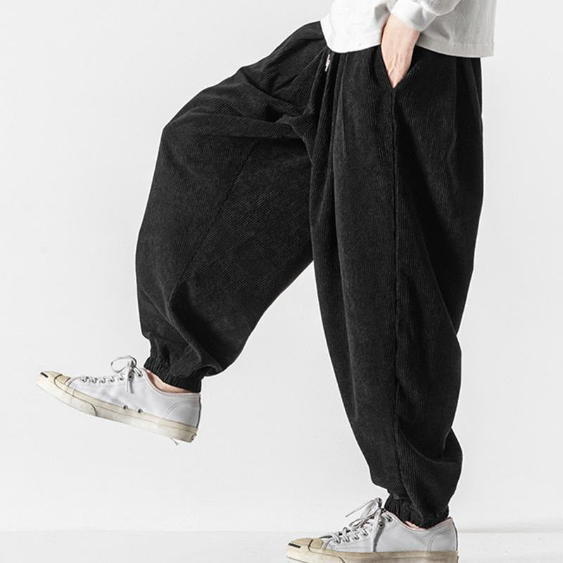 Buddha Stones Casual Pure Color Men's Drawstring Corduroy Harem Ankle-Length Pants With Pockets - image 14