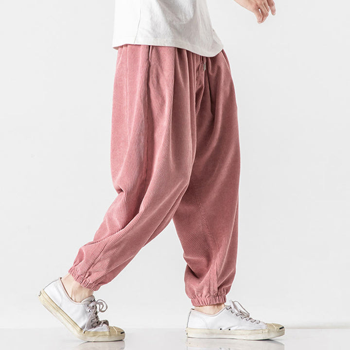 Buddha Stones Casual Pure Color Men's Drawstring Corduroy Harem Ankle-Length Pants With Pockets - image 30