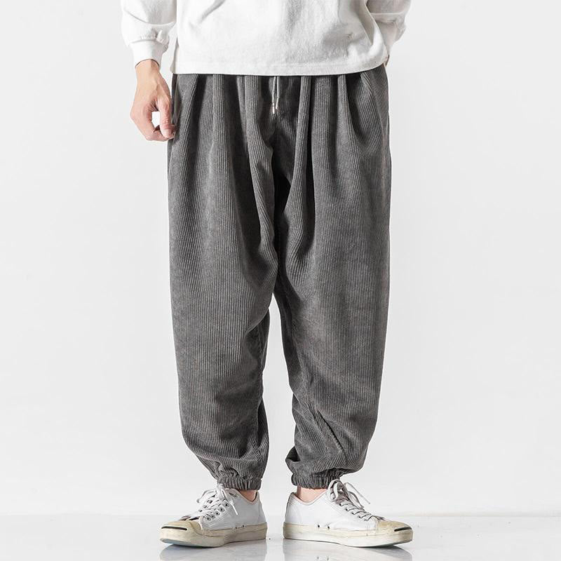 Buddha Stones Casual Pure Color Men's Drawstring Corduroy Harem Ankle-Length Pants With Pockets - DarkGray - US/UK/AU46，EU56 (5XL) - image 0