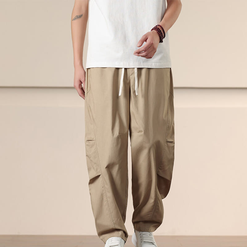 Buddha Stones Casual Vintage Solid Color Drawstring Men's Cargo Pants With Pockets - image 1
