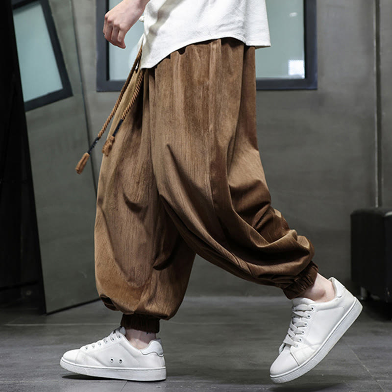 Buddha Stones Casual Daily Pure Color Drawstring Design Men's Harem Pants With Pockets - image 13