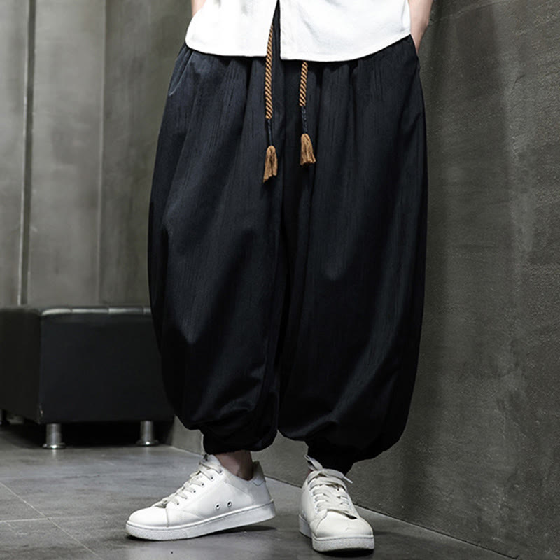 Buddha Stones Casual Daily Pure Color Drawstring Design Men's Harem Pants With Pockets - image 2
