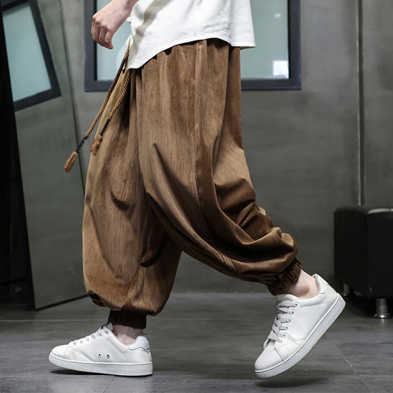 Buddha Stones Casual Daily Pure Color Drawstring Design Men's Harem Pants With Pockets - image 17