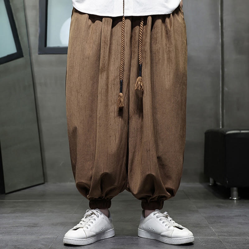 Buddha Stones Casual Daily Pure Color Drawstring Design Men's Harem Pants With Pockets - image 11