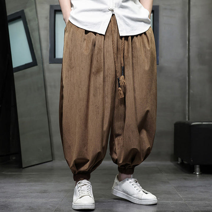 Buddha Stones Casual Daily Pure Color Drawstring Design Men's Harem Pants With Pockets - image 15