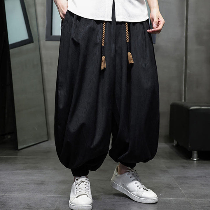 Buddha Stones Casual Daily Pure Color Drawstring Design Men's Harem Pants With Pockets - image 6