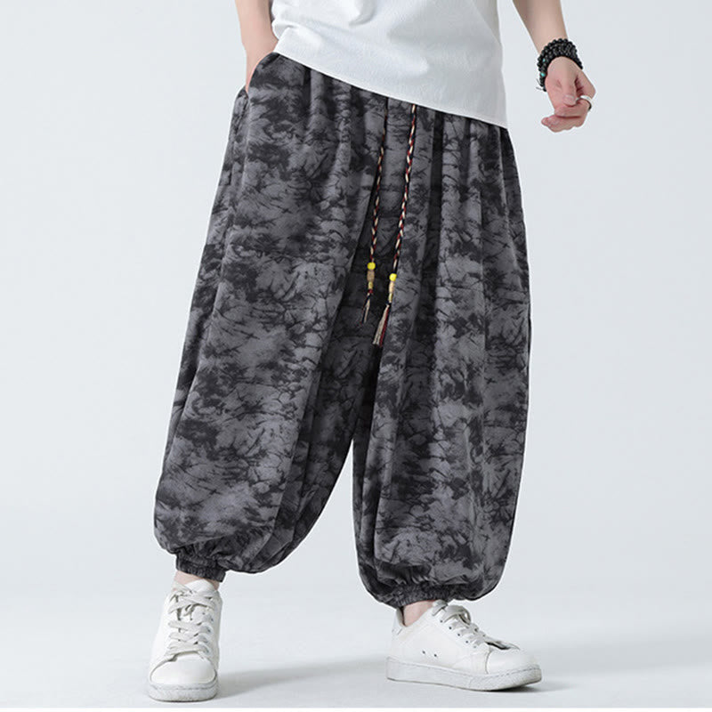 Buddha Stones Retro Casual Drawstring Design Floral Pattern Men's Harem Pants With Pockets - image 19