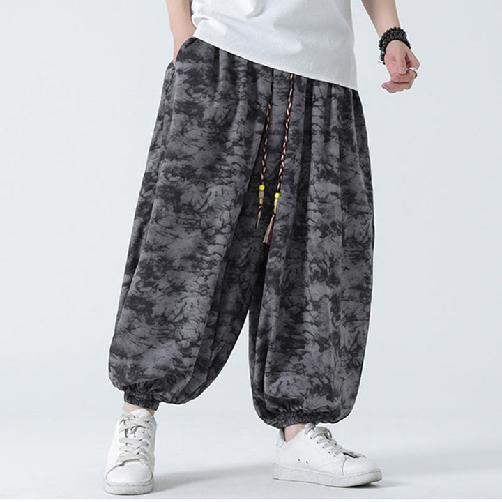 Buddha Stones Retro Casual Drawstring Design Floral Pattern Men's Harem Pants With Pockets - image 19