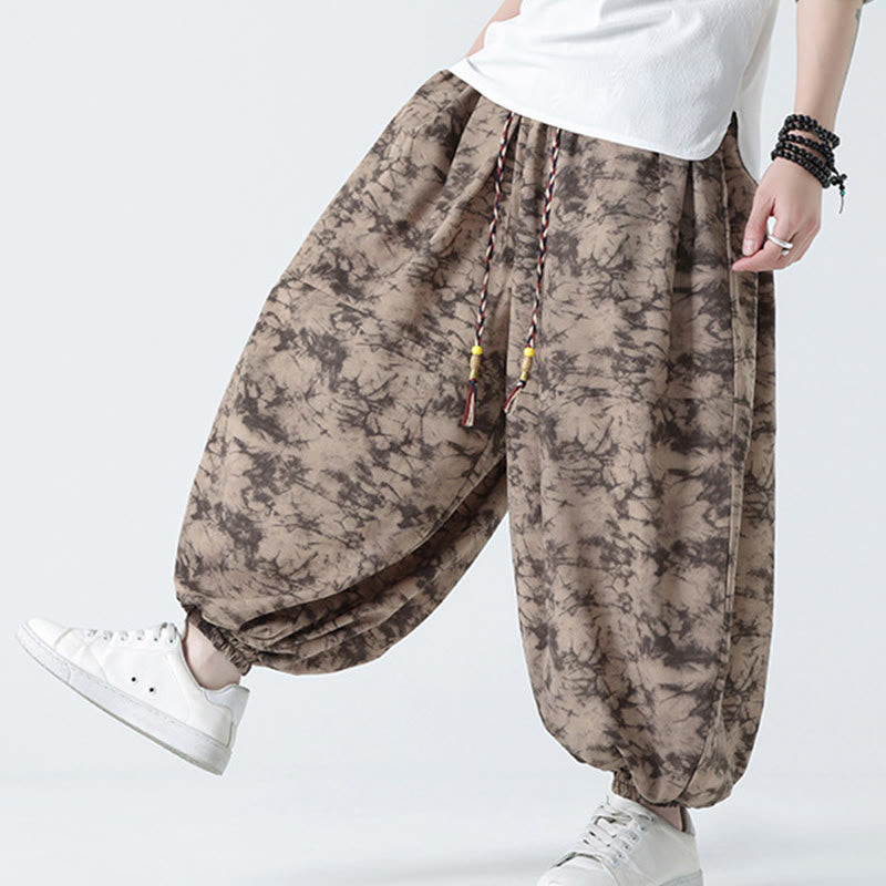 Buddha Stones Retro Casual Drawstring Design Floral Pattern Men's Harem Pants With Pockets - image 9