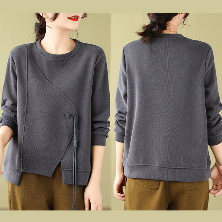 Buddha Stones Fall Plain Button Crew Neck Cotton Pullover Women's Sweatshirt  - image 10