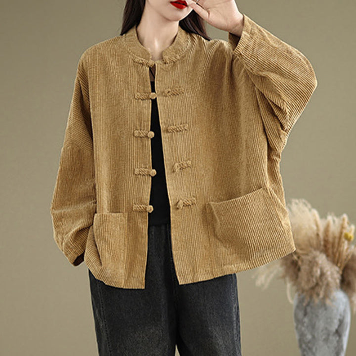 Buddha Stones Frog-button Stand Collar Women's Corduroy Jacket - image 3