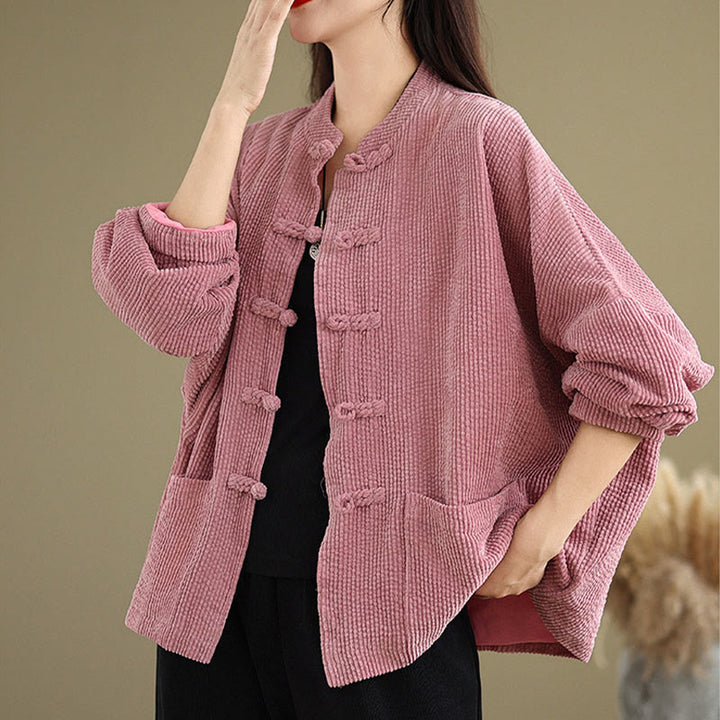 Buddha Stones Frog-button Stand Collar Women's Corduroy Jacket - image 14
