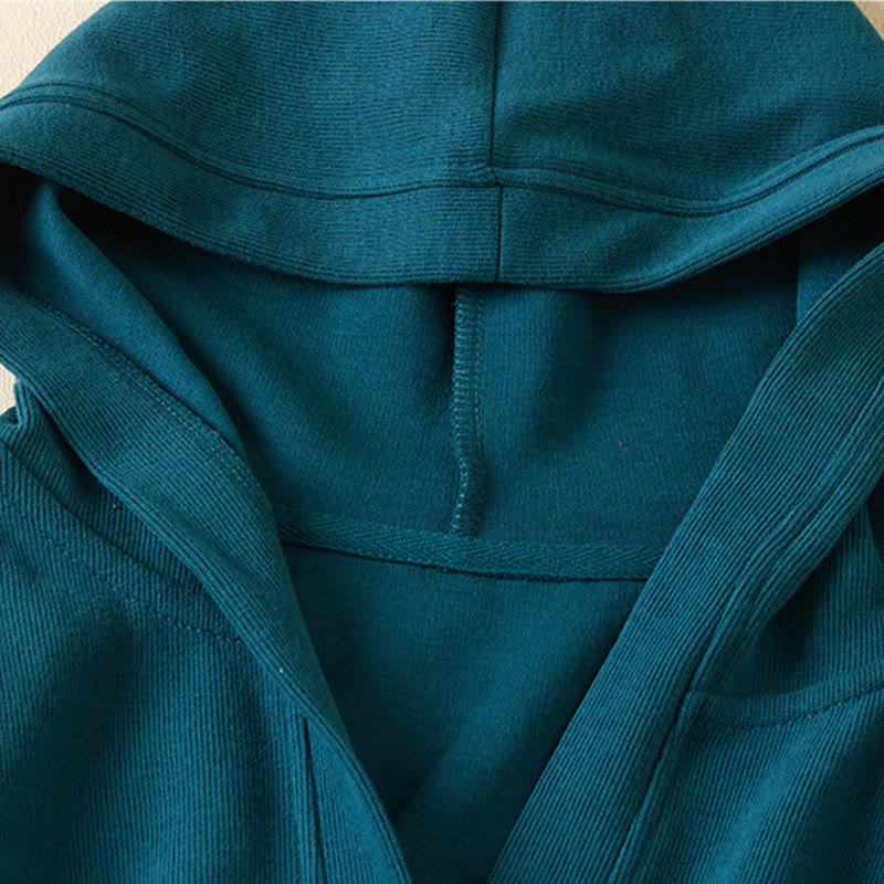 Buddha Stones Plain Buttons Women's Cotton Hooded Jacket With Pockets - image 18