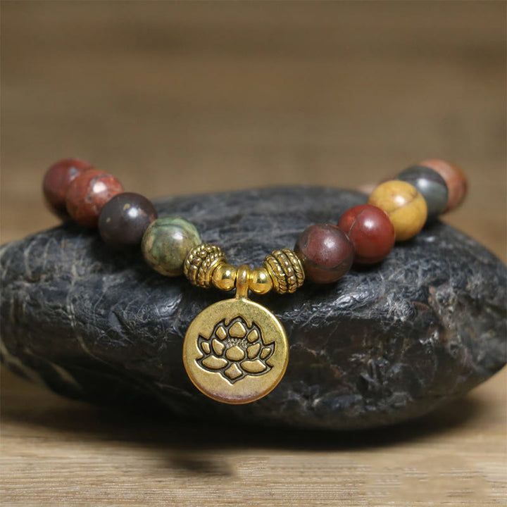 Buddha Stones Natural Colorful Emperor Stone Lotus Pattern Anti-stress Bracelet - image 3