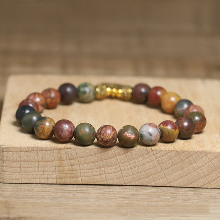 Buddha Stones Natural Colorful Emperor Stone Lotus Pattern Anti-stress Bracelet - image 4