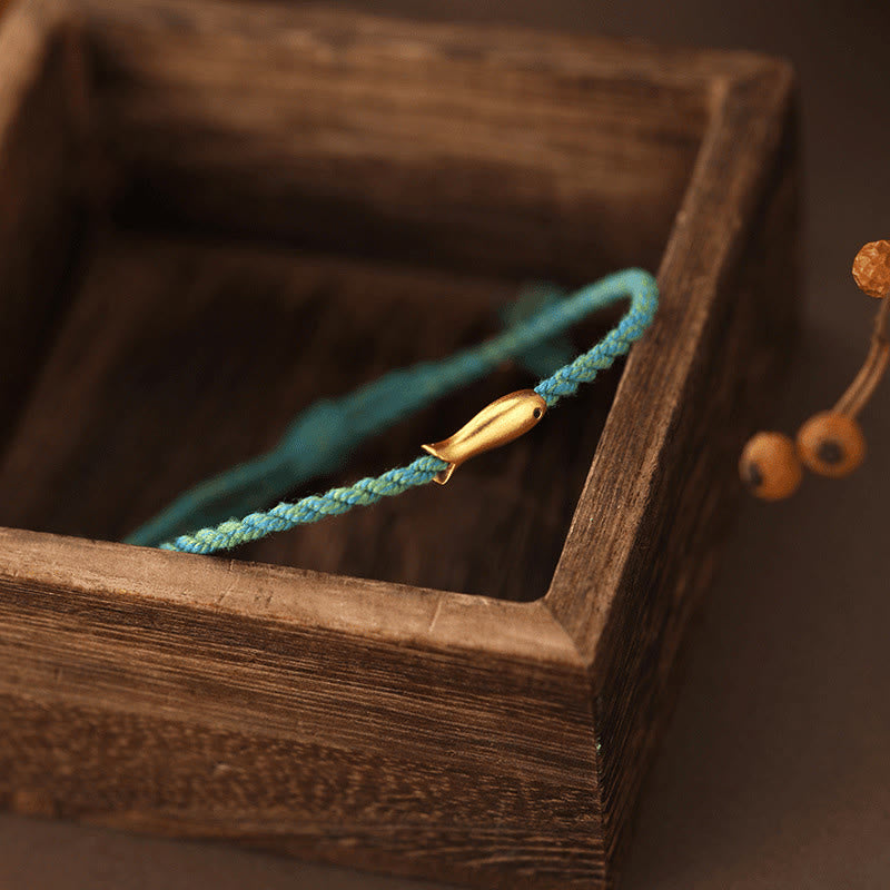 Buddha Stones Copper Lucky Koi Fish Luck Rope Bracelet - image 3