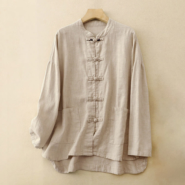 Buddha Stones Literary Artistic Chinese Knot Button Casual Cotton Clothing - Linen - US12，UK/AU16，EU44 (2XL) - image 0