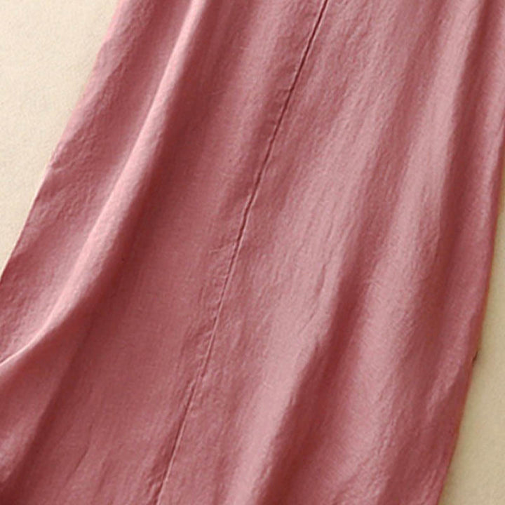 Buddha Stones Summer Daily Casual Pure Color Crew Neck Simple Design Sleeveless Midi Dress With Pockets - image 2