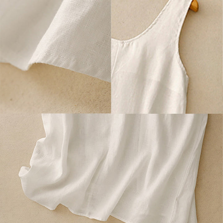 Buddha Stones Summer Daily Casual Pure Color Crew Neck Simple Design Sleeveless Midi Dress - image 8