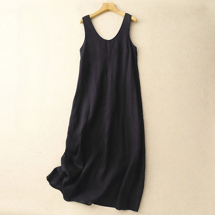 Buddha Stones Summer Daily Casual Pure Color Crew Neck Simple Design Sleeveless Midi Dress With Pockets - Black - US14，UK/AU18，EU46 (2XL) - image 10