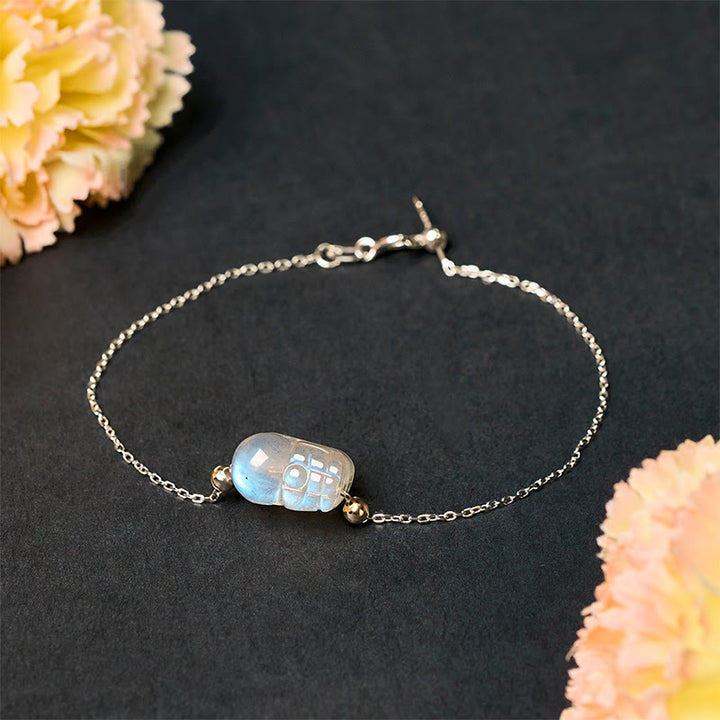 Buddha Stones 925 Sterling Silver Pixiu Moonstone Healing Bracelet - image 2