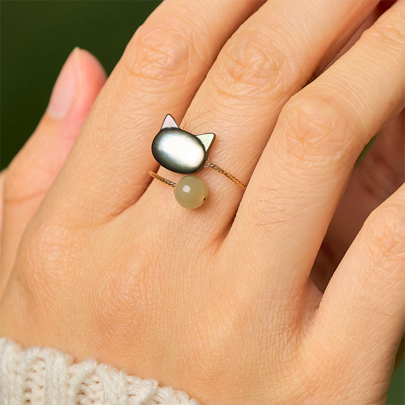 Buddha Stones "Sending Protection and Charm" Tridacna Stone Cat Ring Includes Gift Message Card - image 11