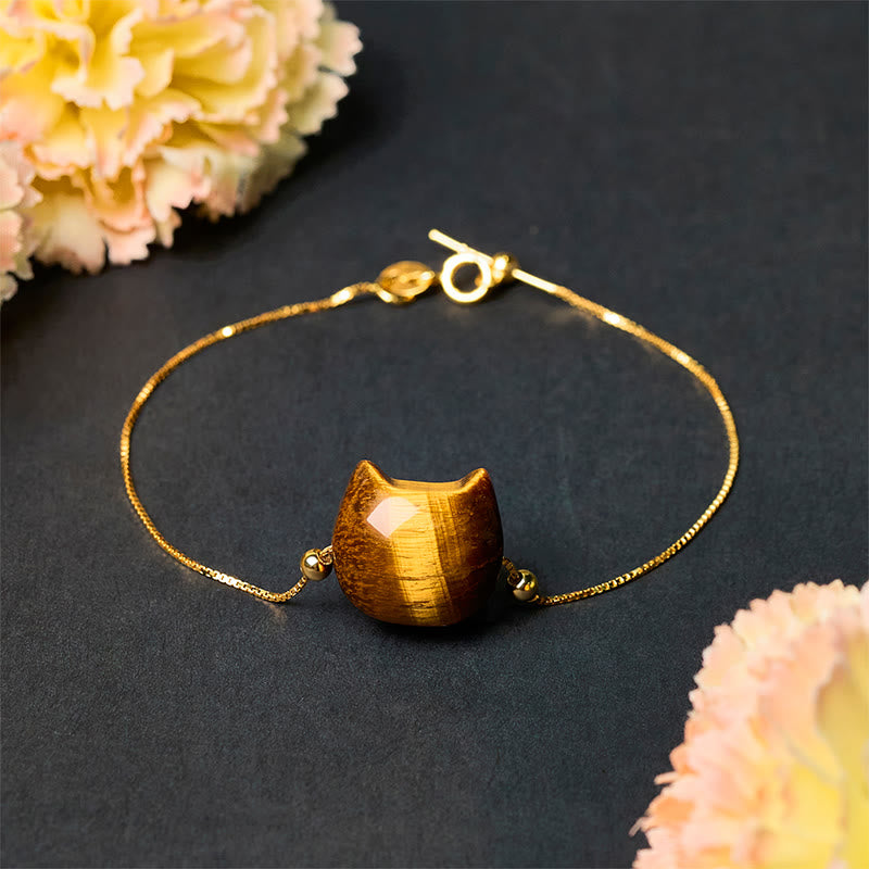 Buddha Stones 925 Sterling Silver Cat Tiger Eye Protection Bracelet - image 2