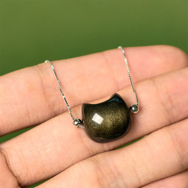 Buddha Stones 925 Sterling Silver Silver Sheen Obsidian Gold Sheen Obsidian Cat Soothing Bracelet - image 12