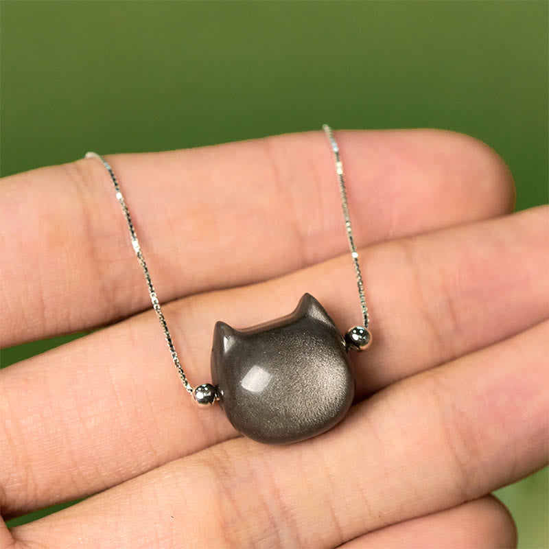 Buddha Stones 925 Sterling Silver Silver Sheen Obsidian Gold Sheen Obsidian Cat Soothing Bracelet - image 1