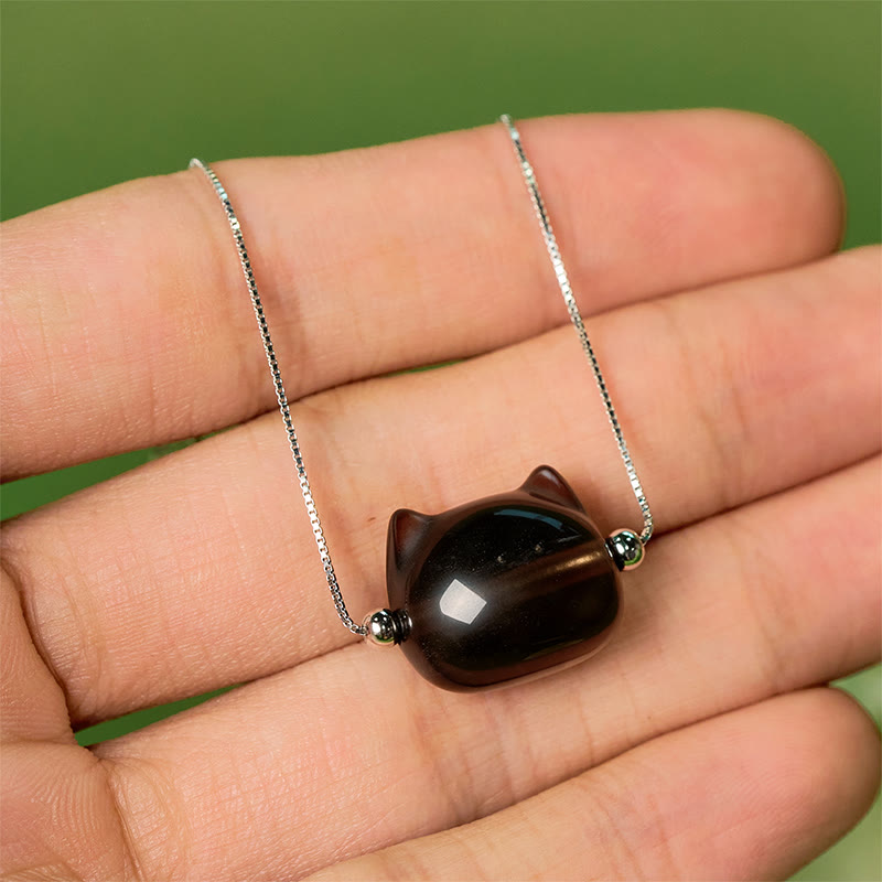 Buddha Stones 925 Sterling Silver Cat Natural Ice Obsidian Positive Bracelet - image 8