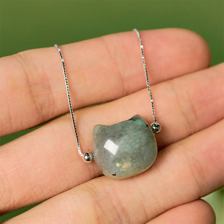Buddha Stones 925 Sterling Silver Faceless Cat Head Natural Labradorite Healing Bracelet - image 9