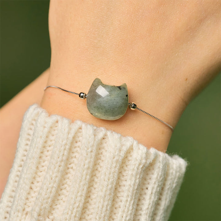 Buddha Stones 925 Sterling Silver Faceless Cat Head Natural Labradorite Healing Bracelet - image 4